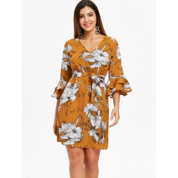 Flare leeve Floral Dress -