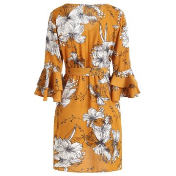 Flare leeve Floral Dress -