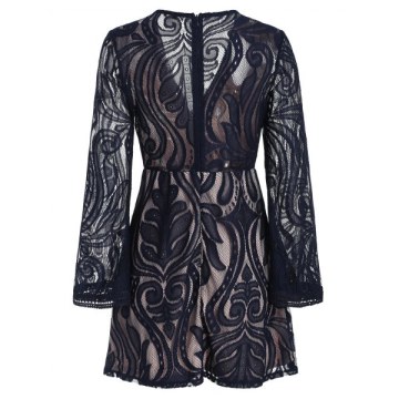 Flare Sleeve See Through ace Dress - Cadetblue