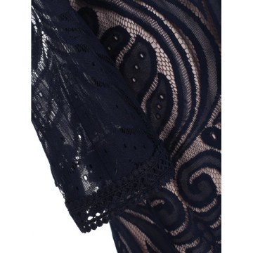 Flare Sleeve See Through ace Dress - Cadetblue