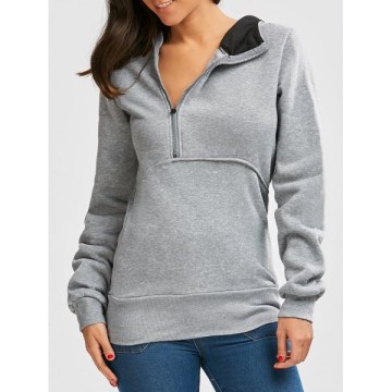 Flocking Front Zip Hoodie - Gray