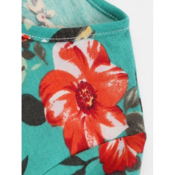 Floral A Line Tee Dress - Macaw Blue Green