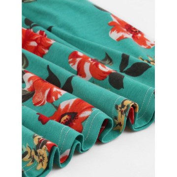 Floral A Line Tee Dress - Macaw Blue Green