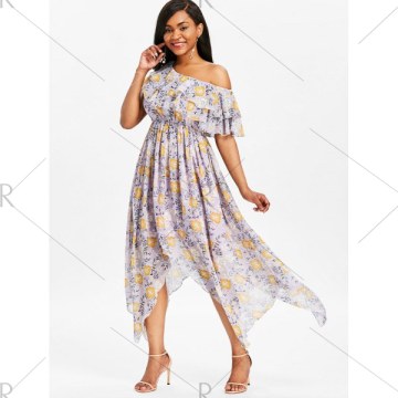 Floral Asymmetric Flowy Dress - Mauve