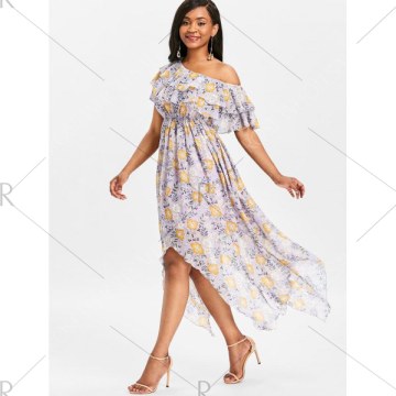 Floral Asymmetric Flowy Dress - Mauve