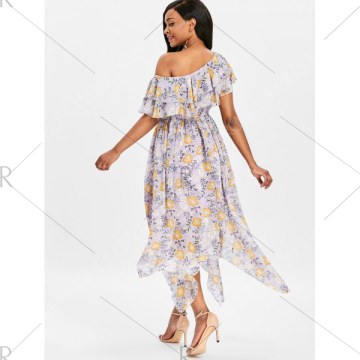 Floral Asymmetric Flowy Dress - Mauve