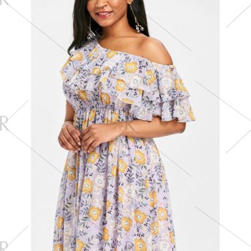 Floral Asymmetric Flowy Dress - Mauve