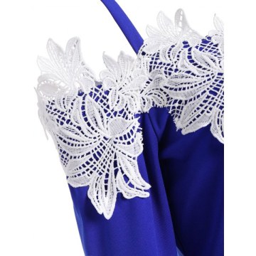 Floral Crochet Cold houlder Asymmetrical Tee - Blue