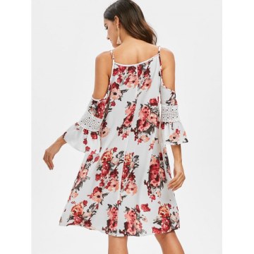 Floral Crochet Yoke Flare leeve Dress -