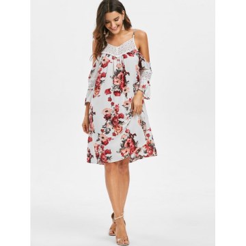 Floral Crochet Yoke Flare leeve Dress -