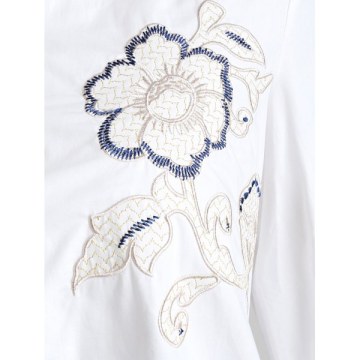 Floral Embroidery Button Smock Shirt Dress - Milk White