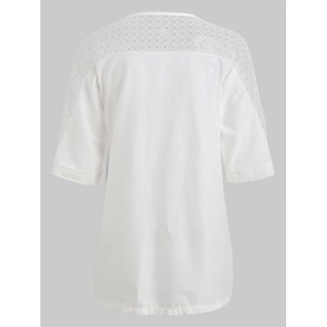 Floral Embroidery Hollow Out Shirt - White