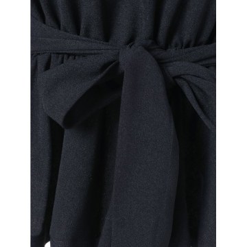 Floral Embroidery Long Sleeve Peplum T-shirt - Black