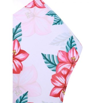 Floral Flounce Overlay High Waisted Tankini Swimsuit - Watermelon Pink