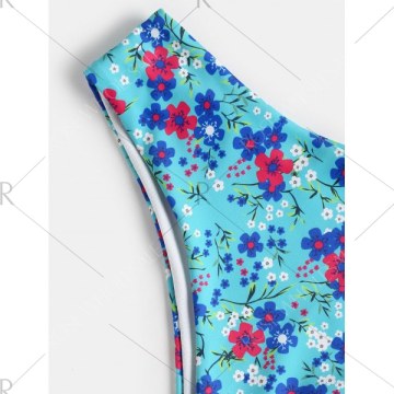 Floral High Leg Boho Bikini - Blue Zircon