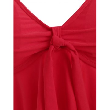 Floral Leaves Print Knotted Padded Tankini Swimsuit - Red