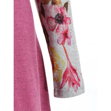 Floral Long Sleeve Drawstring Hoodie - Pink