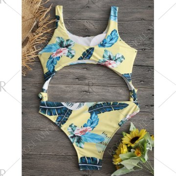 Floral Palm eaf Print Detachable Swimwear -
