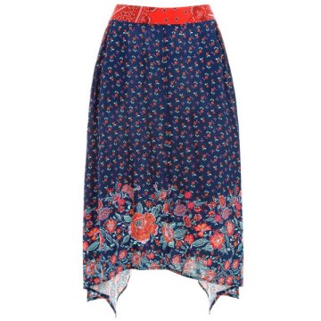 Floral Pattern Swing Skirt - Midnight Blue