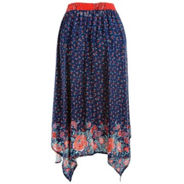 Floral Pattern Swing Skirt - Midnight Blue