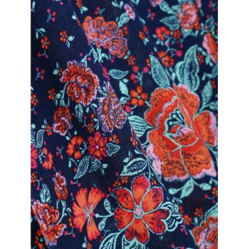Floral Pattern Swing Skirt - Midnight Blue