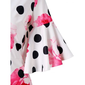 Floral Polka Dot U Neck Skinny Dress - White