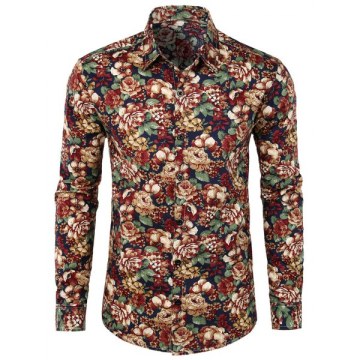 Floral Print Casual Shirt - Navy Blue