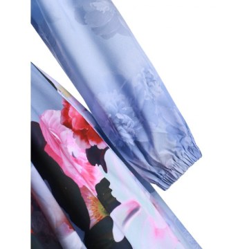 Floral Print Long leeves Mini Dress - Blue Gray