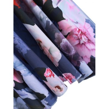 Floral Print Long leeves Mini Dress - Blue Gray