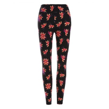 Floral Print Skinny Leggings - Black One