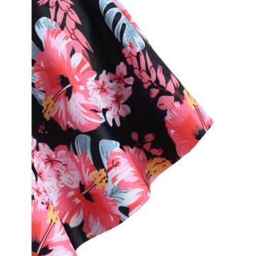 Floral Print Underwire Overlay Tankini Swimwear - Black