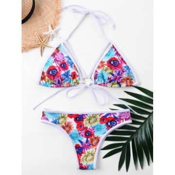 Floral Printed Allover Halter Skimpy Bikini -