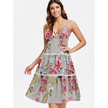 Floral triped Tiered lip Dress -