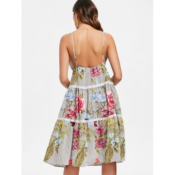 Floral triped Tiered lip Dress -