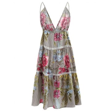 Floral triped Tiered lip Dress -