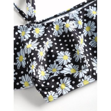 Flounce Floral Bralette Bikini - Black