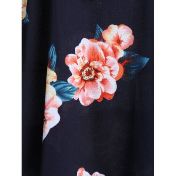 Flower Print ace Up Bell Sleeve A ine Tee - Black