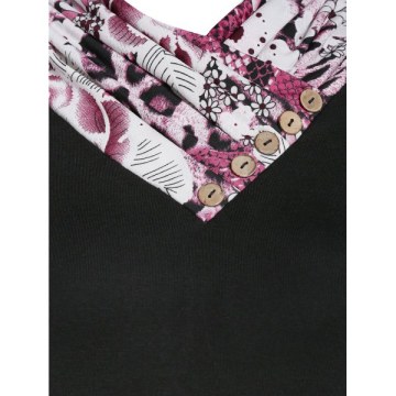 Flower Snakeskin Print Long Sleeve Tunic Tee - Black