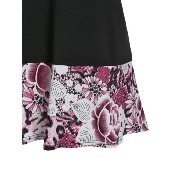 Flower Snakeskin Print Long Sleeve Tunic Tee - Black