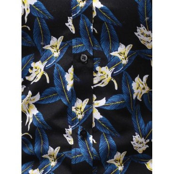 Flowers Pattern Long Sleeves Casual Shirt - Ocean Blue