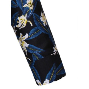 Flowers Pattern Long Sleeves Casual Shirt - Ocean Blue