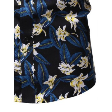 Flowers Pattern Long Sleeves Casual Shirt - Ocean Blue