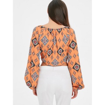 Front Tie Print Blouse - School Bus Yellow