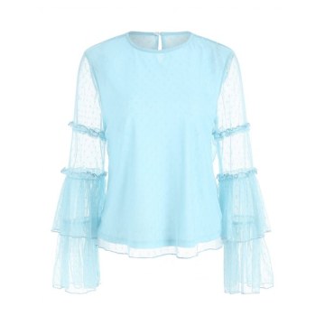 Full Sleeve Keyhole Back Blouse - Light Blue