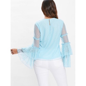 Full Sleeve Keyhole Back Blouse - Light Blue