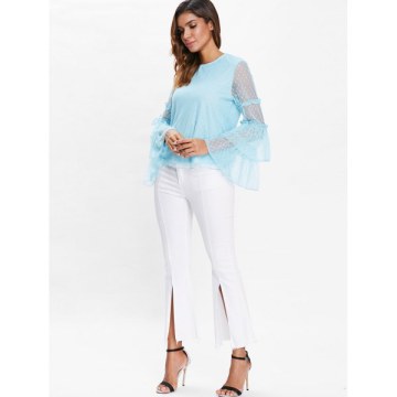 Full Sleeve Keyhole Back Blouse - Light Blue