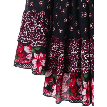 Full Sleeve Shoulder Cut Printed Dress - Black