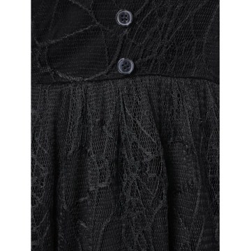 Full Sleeve Spider Web Lace Flare Dress - Black