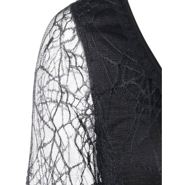 Full Sleeve Spider Web Lace Flare Dress - Black