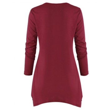 Gathered Asymmetric olid Longline Tee - Red Wine
